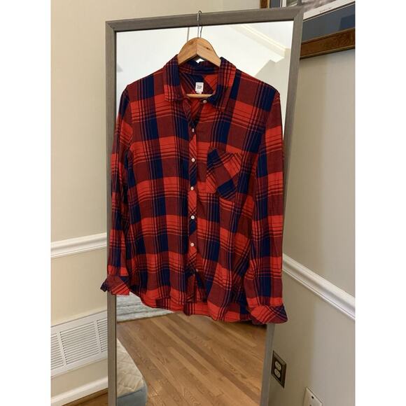 GAP Buffalo Plaid Flannel Shirt Red Black Medium - Picture 2 of 5